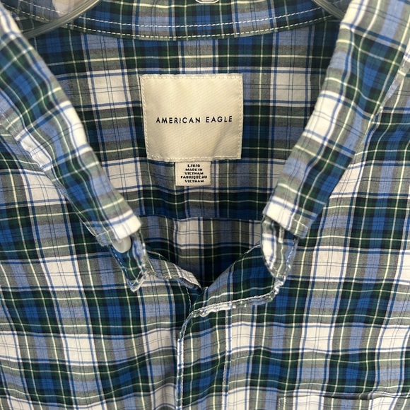 American Eagle Men's Blue and Green Plaid Button Down Shirt Size Large - Picture 3 of 8